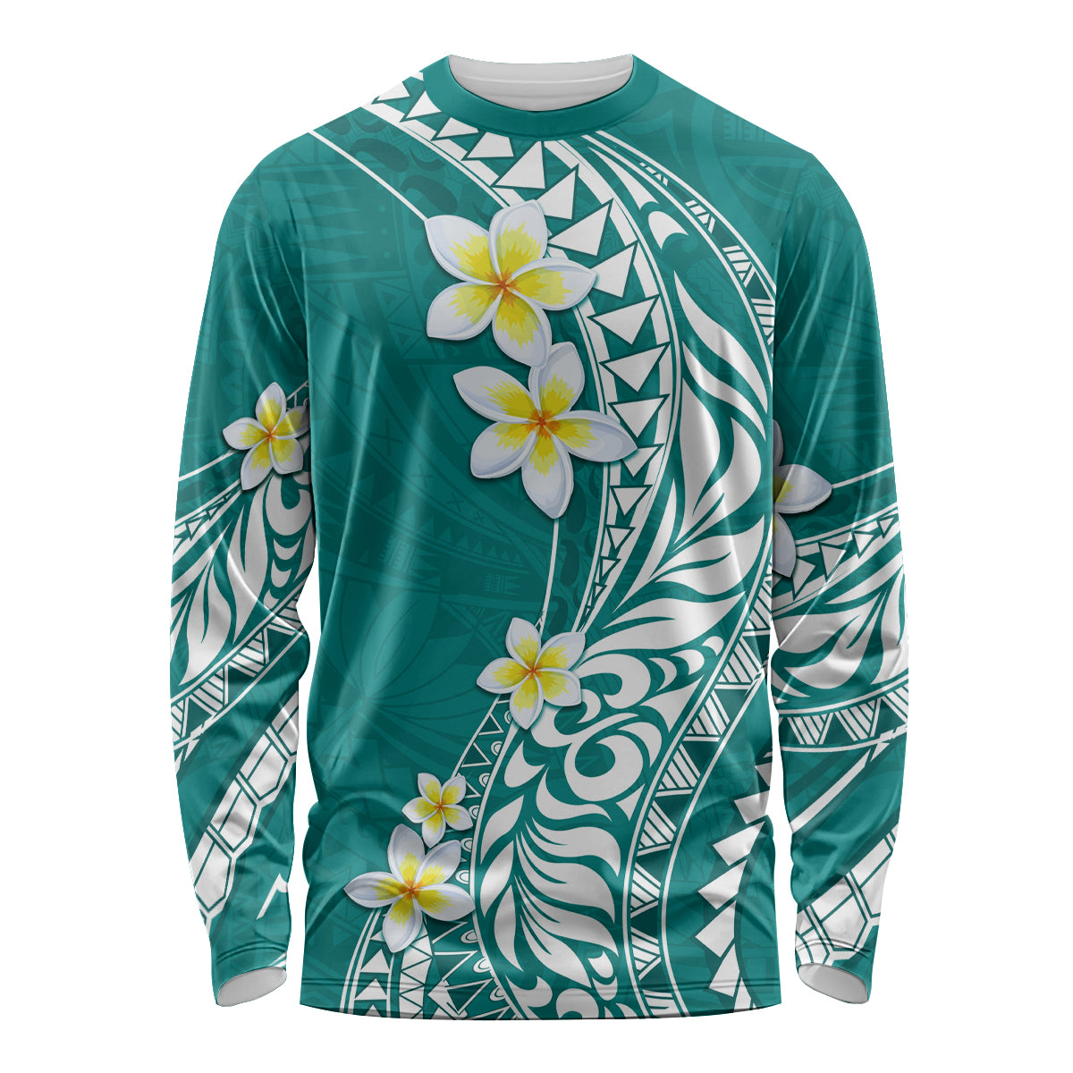 Hawaii Aloha Long Sleeve Shirt Plumeria Vintage - Teal LT7 Unisex Teal - Polynesian Pride