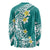 Hawaii Aloha Long Sleeve Shirt Plumeria Vintage - Teal LT7 - Polynesian Pride