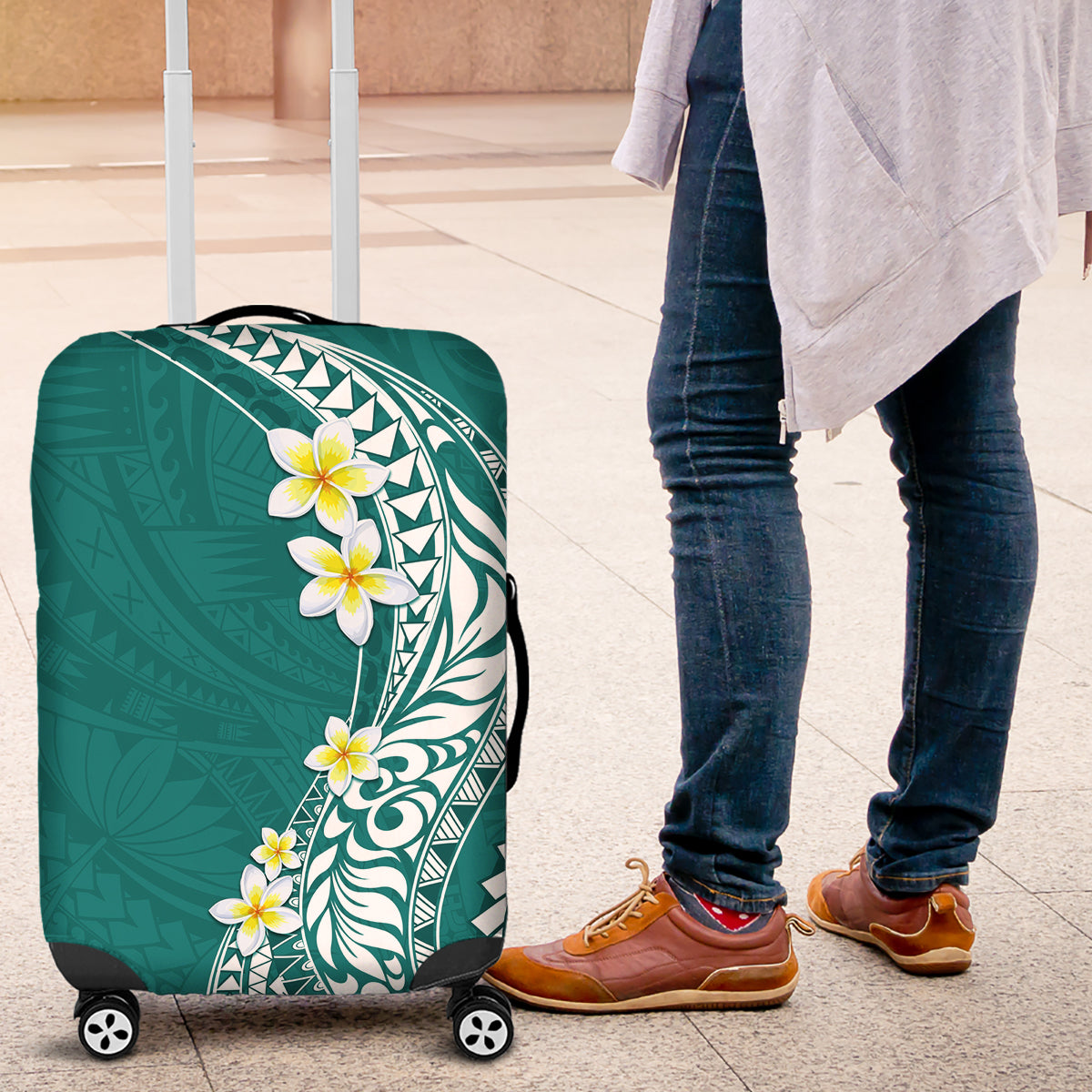 Hawaii Aloha Luggage Cover Plumeria Vintage - Teal LT7 Teal - Polynesian Pride