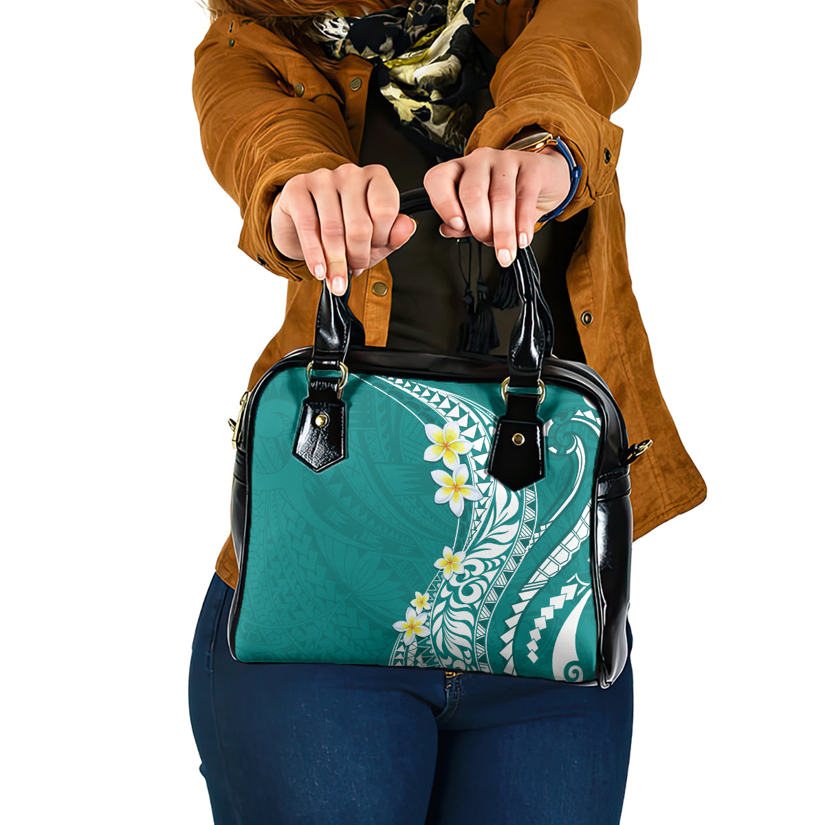 Hawaii Aloha Shoulder Handbag Plumeria Vintage - Teal LT7 One Size Teal - Polynesian Pride