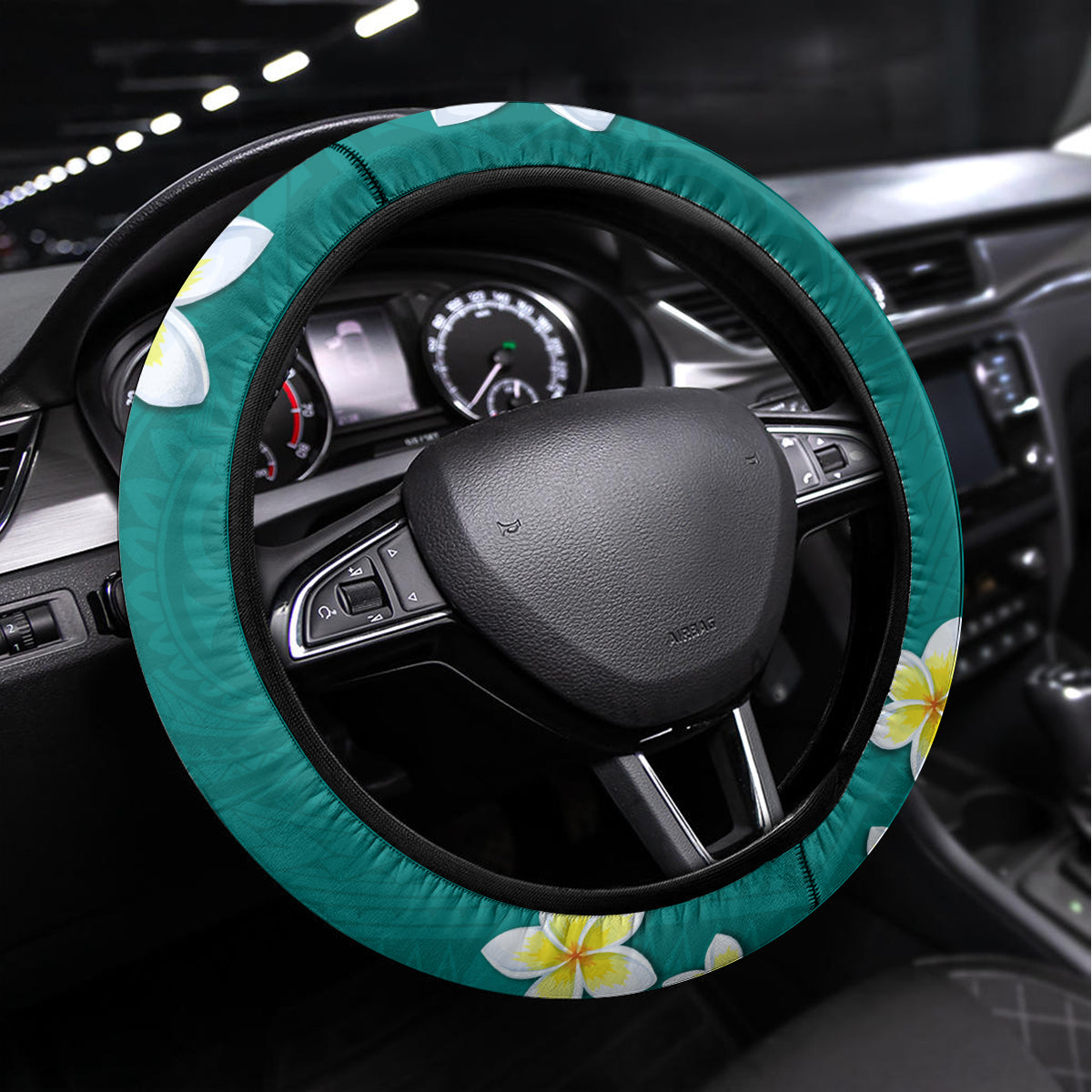 Hawaii Aloha Steering Wheel Cover Plumeria Vintage - Teal LT7 Universal Fit Teal - Polynesian Pride