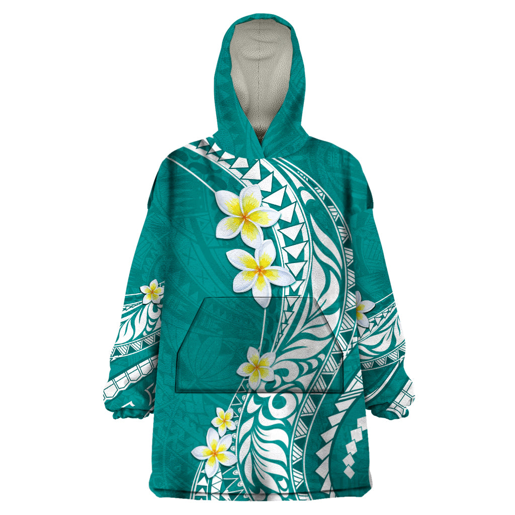 Hawaii Aloha Wearable Blanket Hoodie Plumeria Vintage - Teal LT7 One Size Teal - Polynesian Pride