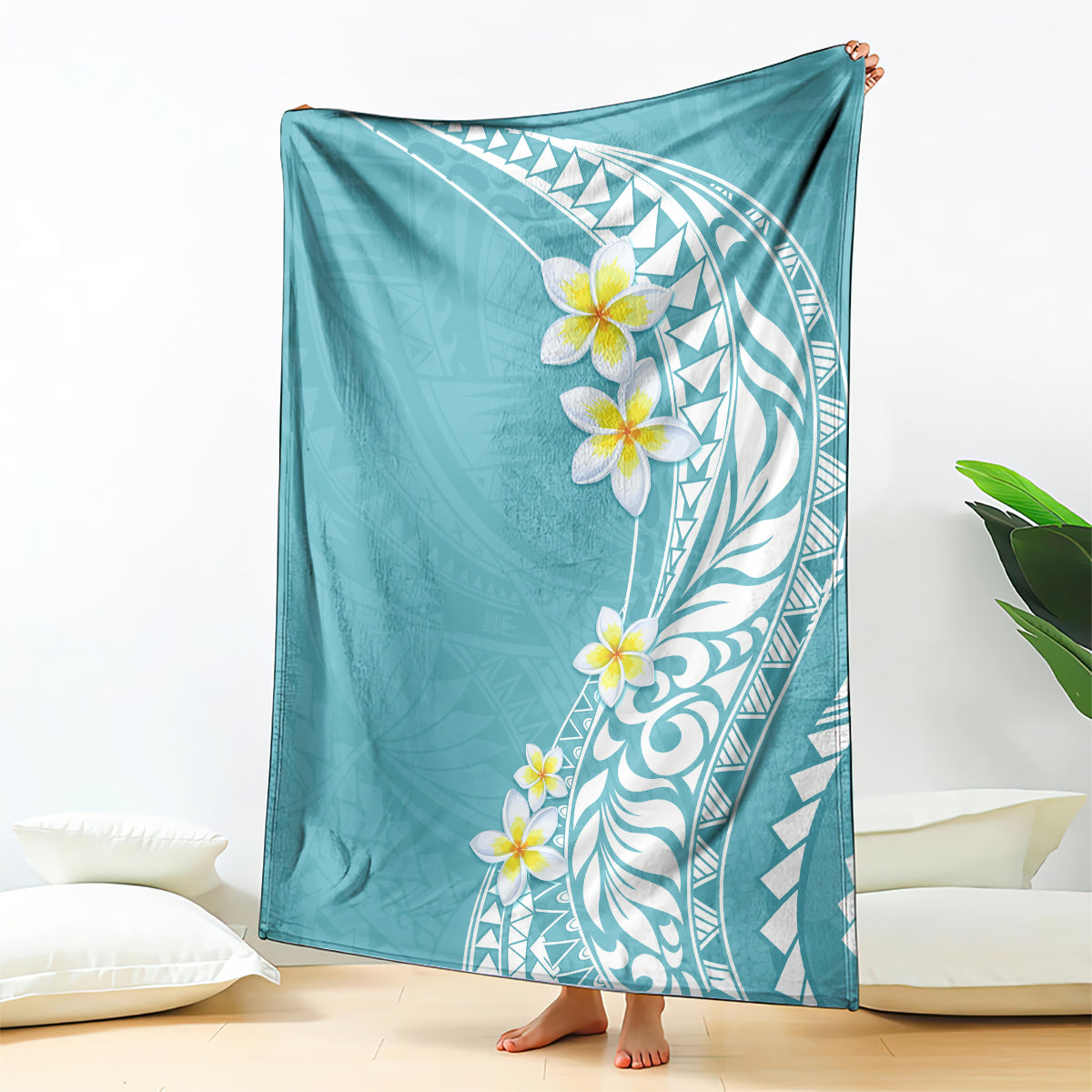 Hawaii Aloha Blanket Plumeria Vintage - Turquoise LT7 Turquoise - Polynesian Pride