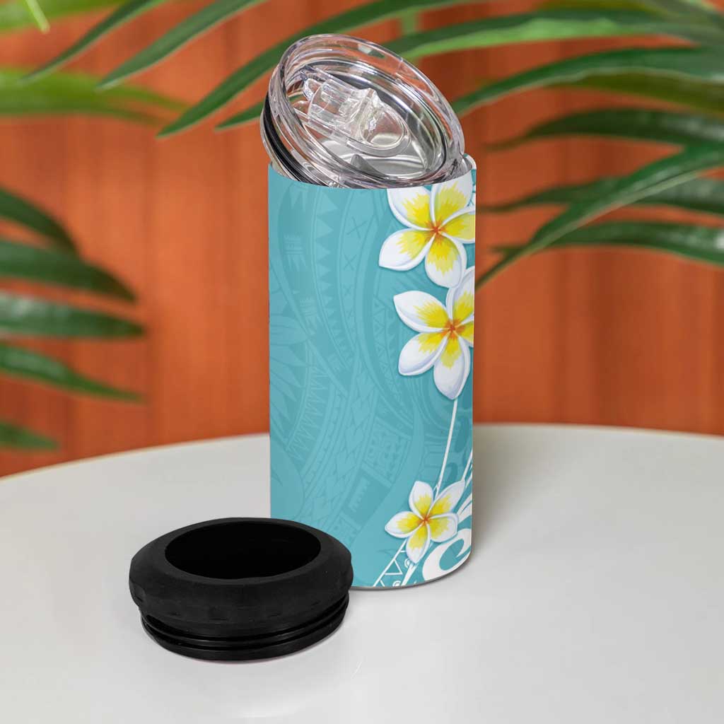 Hawaii Aloha 4 in 1 Can Cooler Tumbler Plumeria Vintage - Turquoise