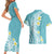 Hawaii Aloha Couples Matching Short Sleeve Bodycon Dress and Hawaiian Shirt Plumeria Vintage - Turquoise LT7 - Polynesian Pride