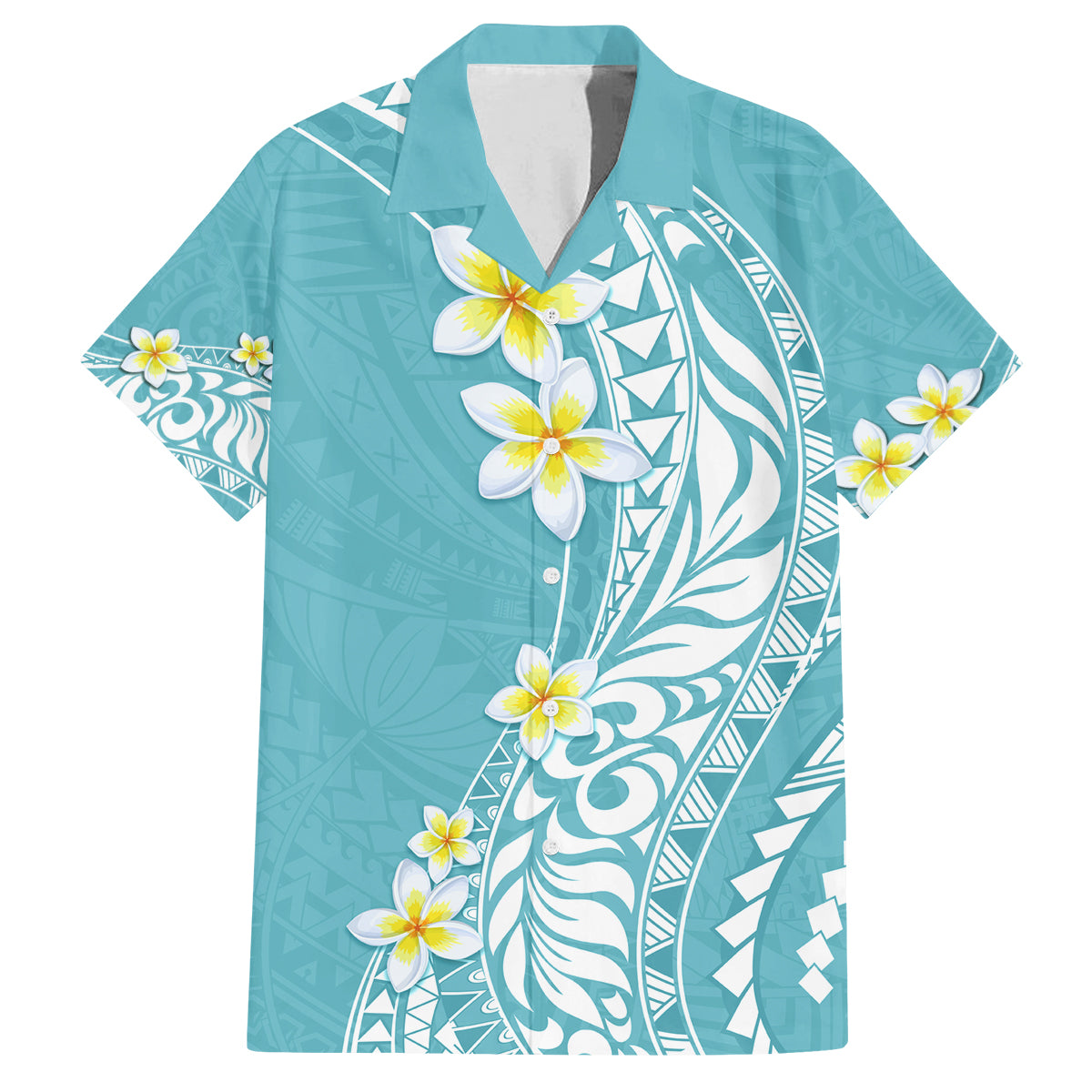 Hawaii Aloha Family Matching Off Shoulder Maxi Dress and Hawaiian Shirt Plumeria Vintage - Turquoise LT7 Dad's Shirt - Short Sleeve Turquoise - Polynesian Pride