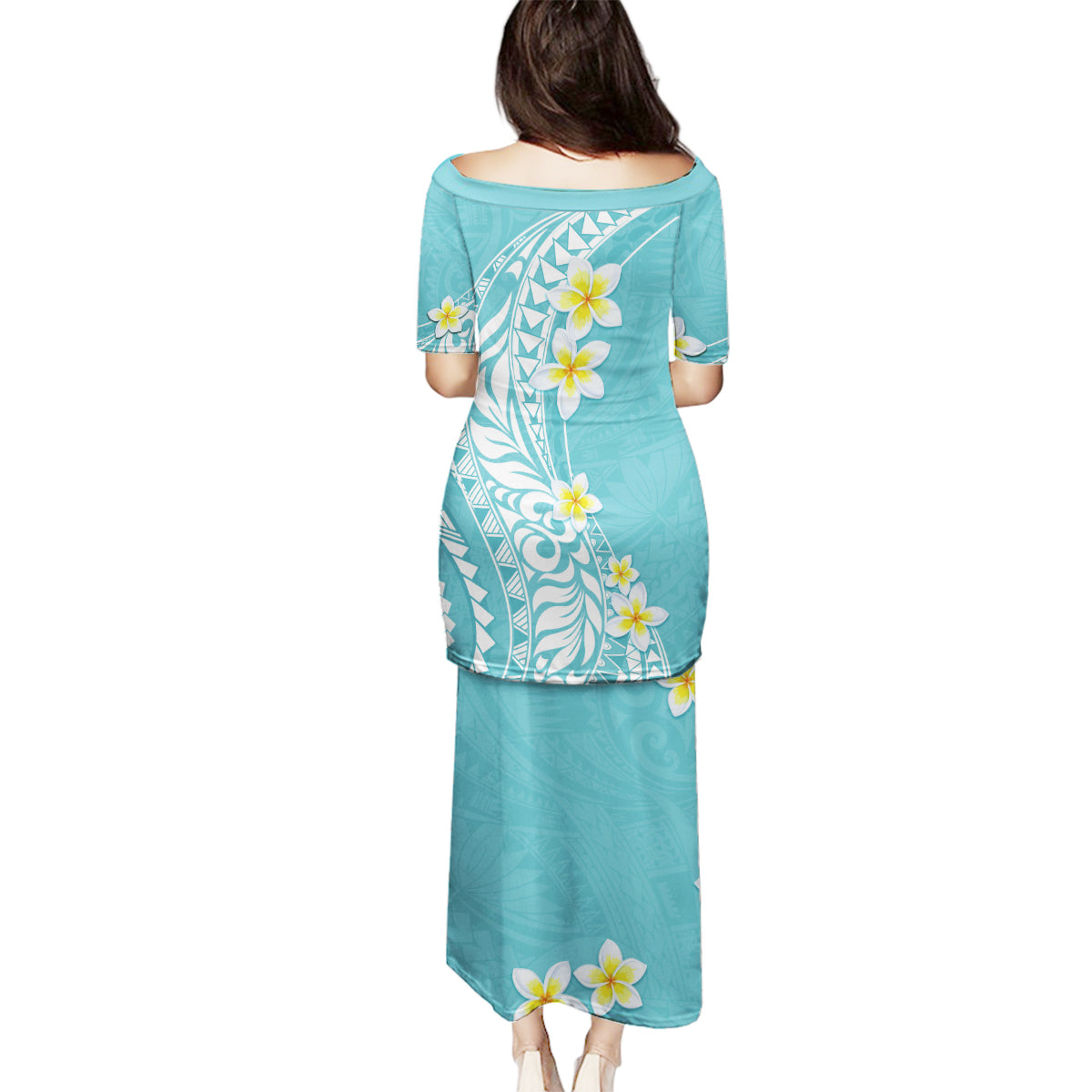 Hawaii Aloha Family Matching Puletasi Dress and Hawaiian Shirt Plumeria Vintage - Turquoise LT7 - Polynesian Pride
