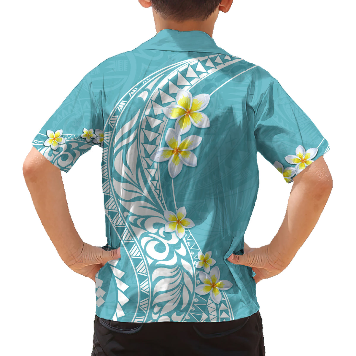 Hawaii Aloha Family Matching Short Sleeve Bodycon Dress and Hawaiian Shirt Plumeria Vintage - Turquoise LT7 - Polynesian Pride