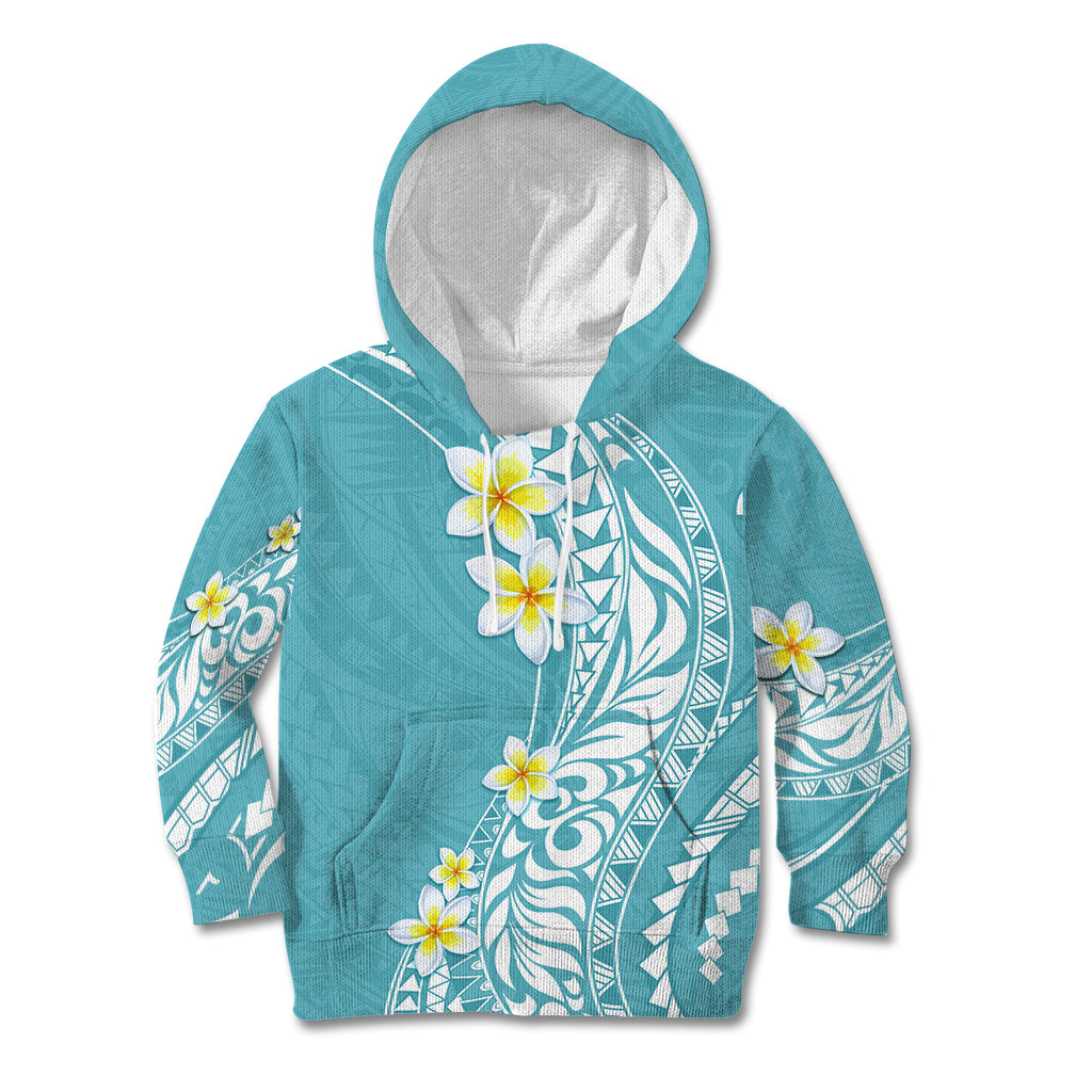 Hawaii Aloha Kid Hoodie Plumeria Vintage - Turquoise LT7 Hoodie Turquoise - Polynesian Pride