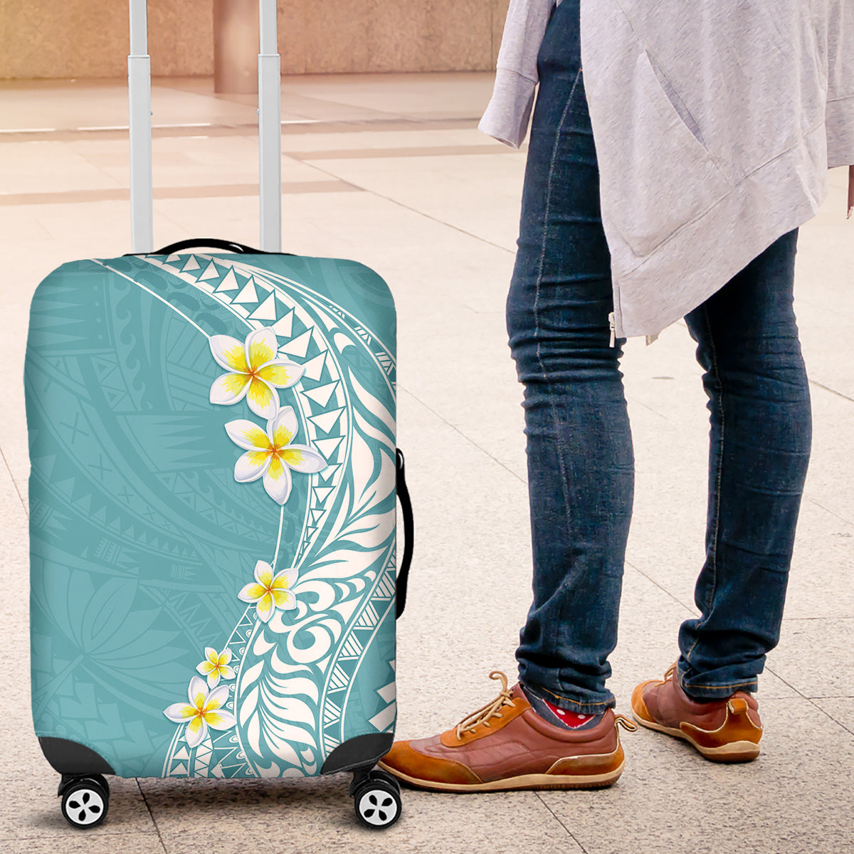 Hawaii Aloha Luggage Cover Plumeria Vintage - Turquoise LT7 Turquoise - Polynesian Pride