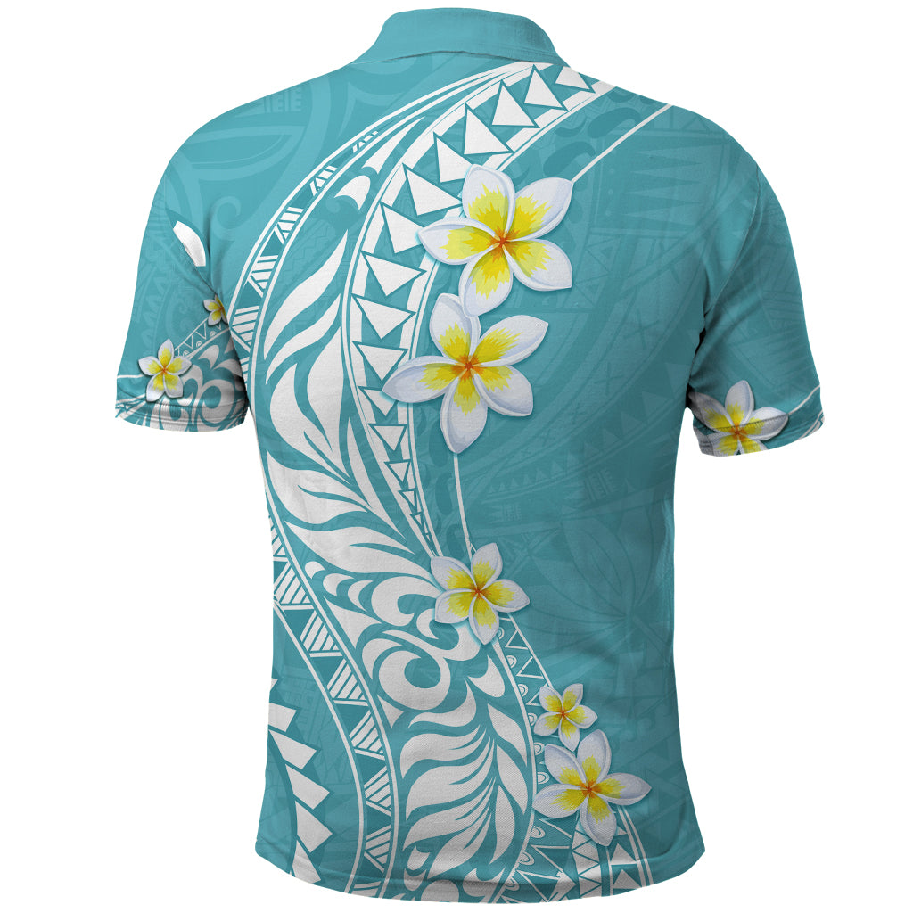 Hawaii Aloha Polo Shirt Plumeria Vintage - Turquoise LT7 - Polynesian Pride