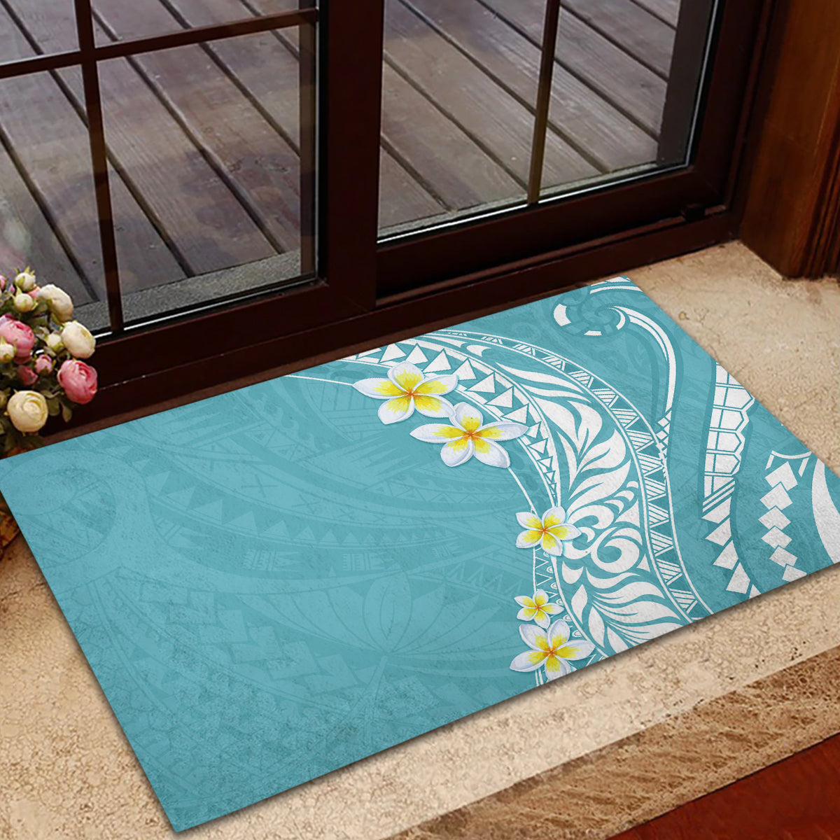 Hawaii Aloha Rubber Doormat Plumeria Vintage - Turquoise LT7 - Polynesian Pride