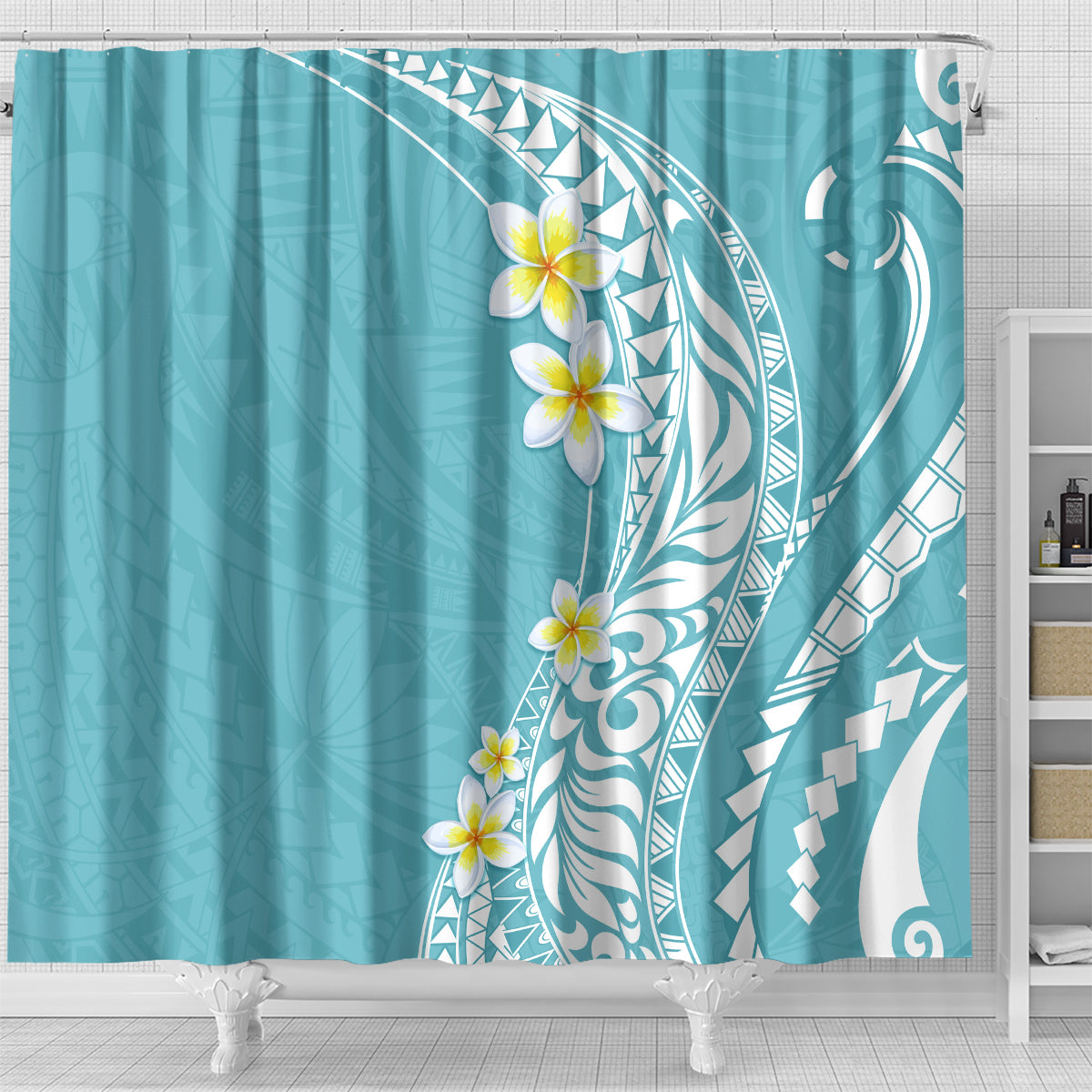 Hawaii Aloha Shower Curtain Plumeria Vintage - Turquoise LT7 - Polynesian Pride