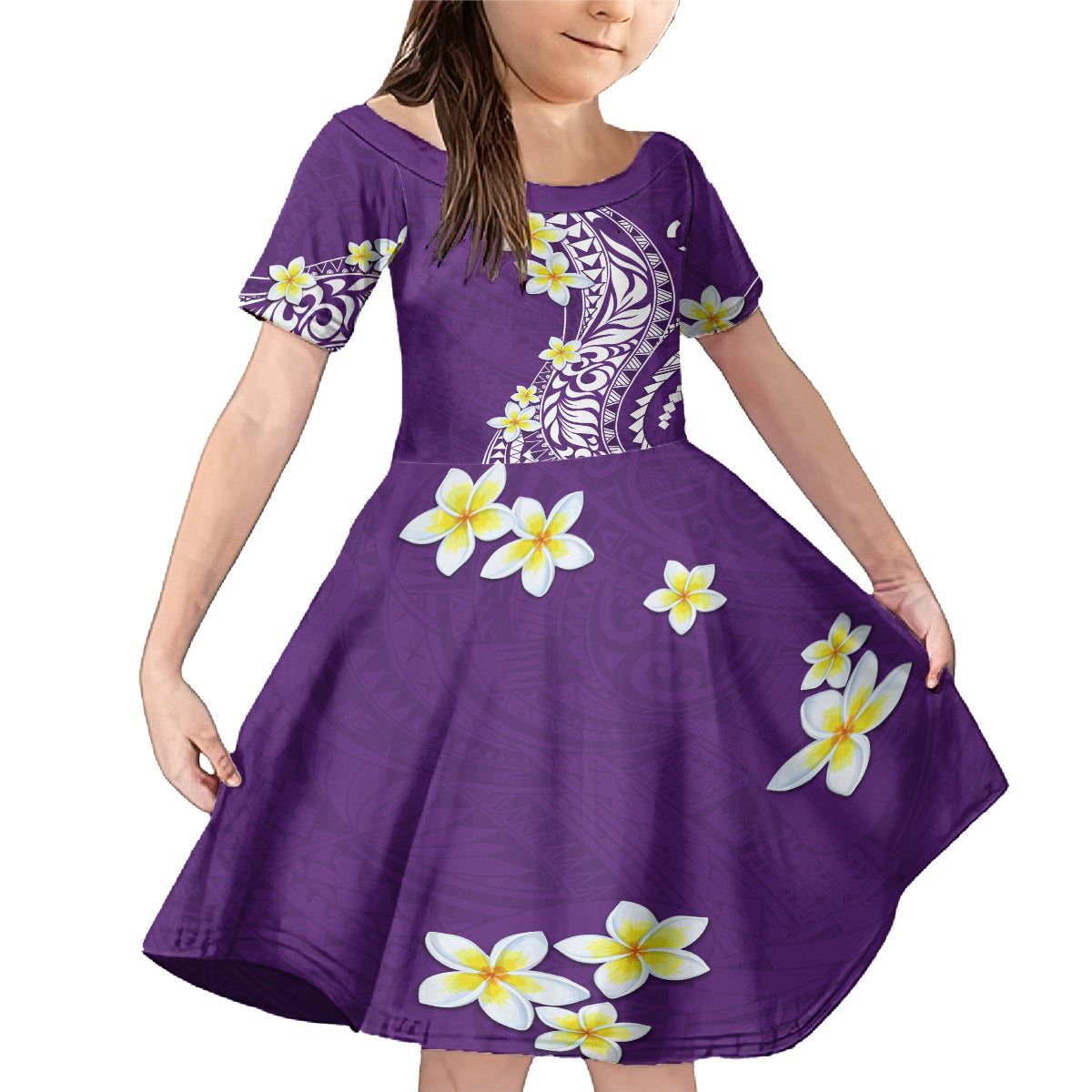 Hawaii Aloha Family Matching Mermaid Dress and Hawaiian Shirt Plumeria Vintage - Violet LT7 Daughter's Dress Violet - Polynesian Pride