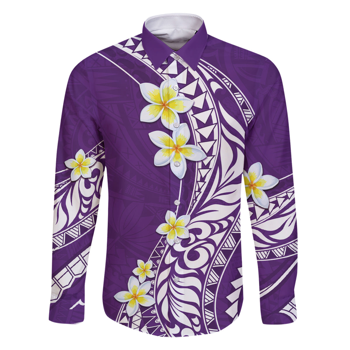Hawaii Aloha Family Matching Off Shoulder Short Dress and Hawaiian Shirt Plumeria Vintage - Violet LT7 Dad's Shirt - Long Sleeve Violet - Polynesian Pride