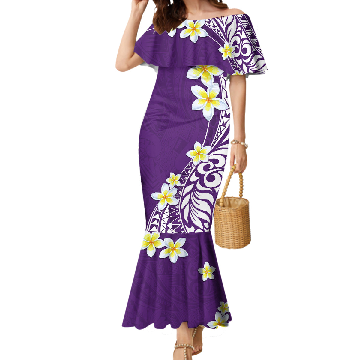 Hawaii Aloha Mermaid Dress Plumeria Vintage - Violet LT7 Women Violet - Polynesian Pride