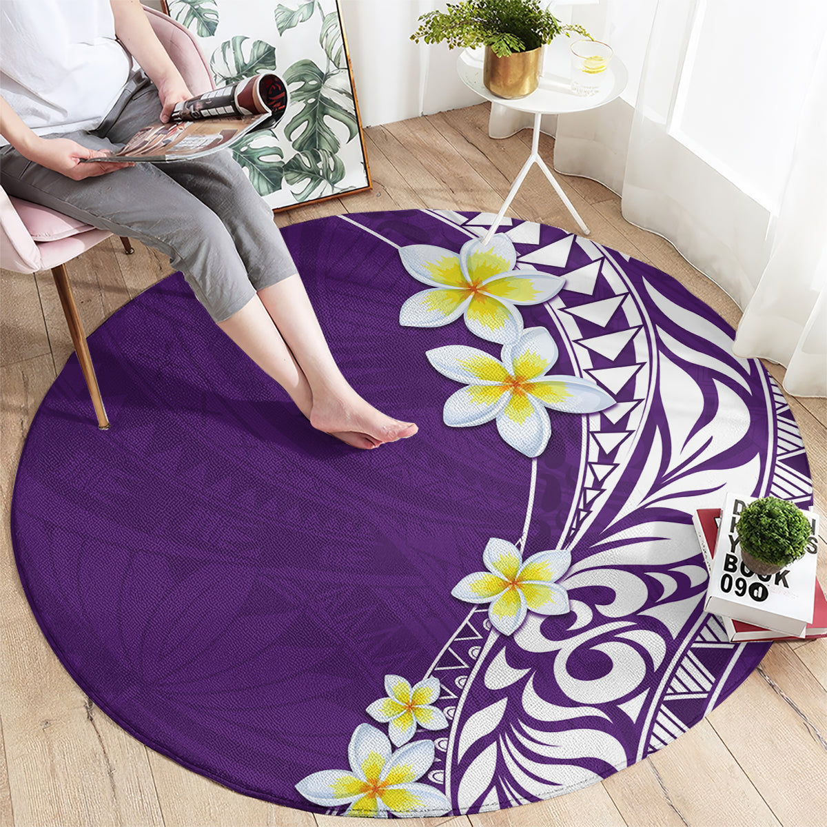 Hawaii Aloha Round Carpet Plumeria Vintage - Violet LT7 - Polynesian Pride