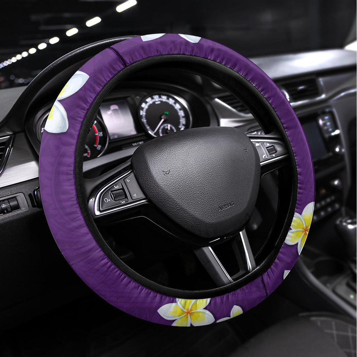 Hawaii Aloha Steering Wheel Cover Plumeria Vintage - Violet LT7 Universal Fit Violet - Polynesian Pride