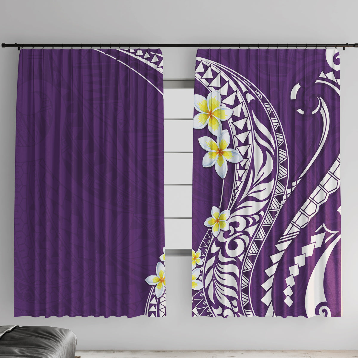 Hawaii Aloha Window Curtain Plumeria Vintage - Violet LT7 With Hooks Violet - Polynesian Pride