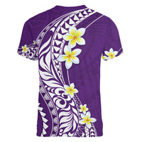 Hawaii Aloha Women V Neck T Shirt Plumeria Vintage - Violet LT7 - Polynesian Pride