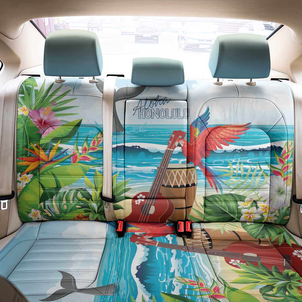 Aloha Honolulu Festival Back Car Seat Cover Ukulele By The Shore