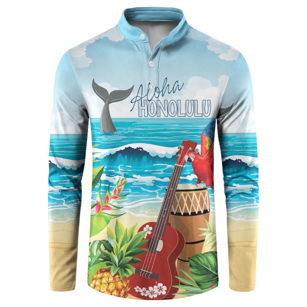 Aloha Honolulu Festival Button Sweatshirt Ukulele By The Shore LT7 Art - Polynesian Pride