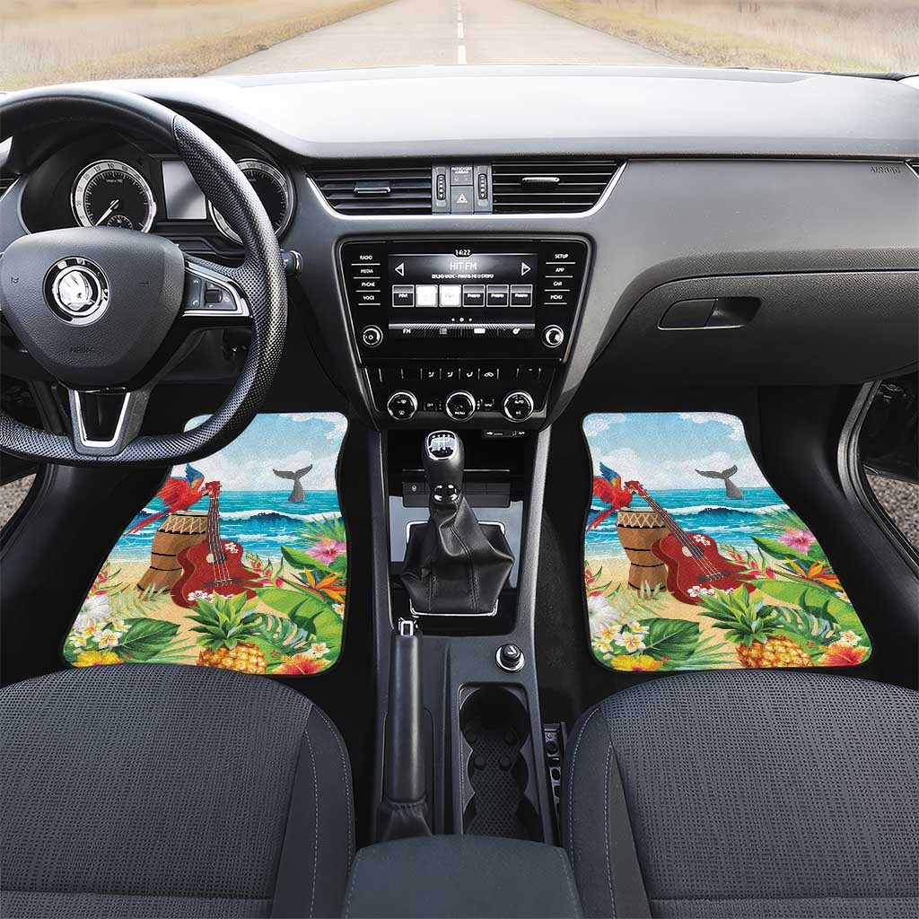 Aloha Honolulu Festival Car Mats Ukulele By The Shore LT7 Set 2pcs - Front Art - Polynesian Pride