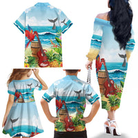 Aloha Honolulu Festival Family Matching Off The Shoulder Long Sleeve Dress and Hawaiian Shirt Ukulele By The Shore