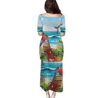 Aloha Honolulu Festival Family Matching Puletasi and Hawaiian Shirt Ukulele By The Shore