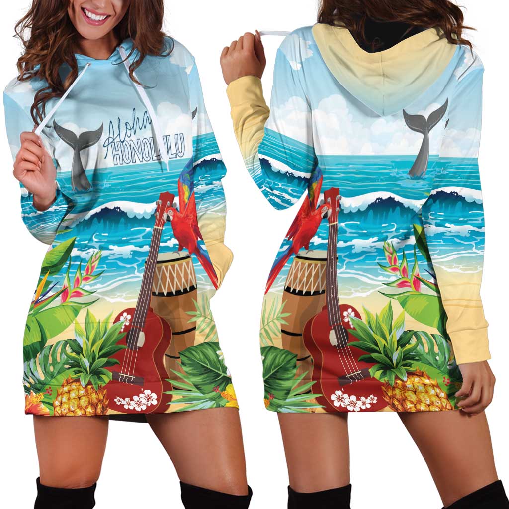 Aloha Honolulu Festival Hoodie Dress Ukulele By The Shore LT7 - Polynesian Pride