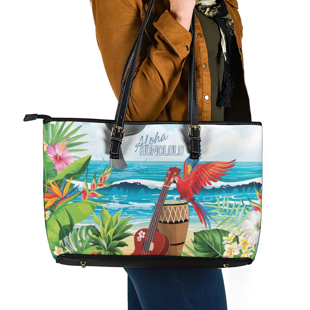 Aloha Honolulu Festival Leather Tote Bag Ukulele By The Shore LT7 - Polynesian Pride