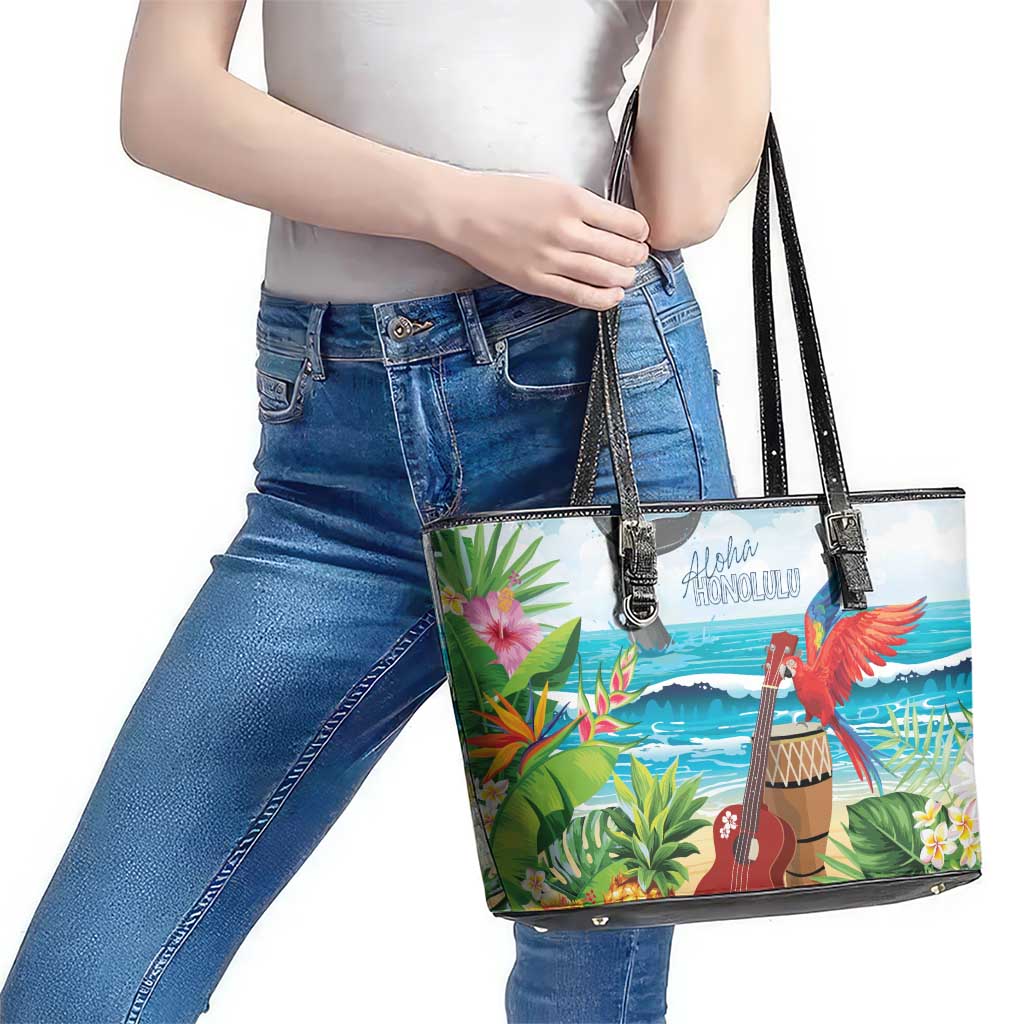 Aloha Honolulu Festival Leather Tote Bag Ukulele By The Shore LT7 - Polynesian Pride