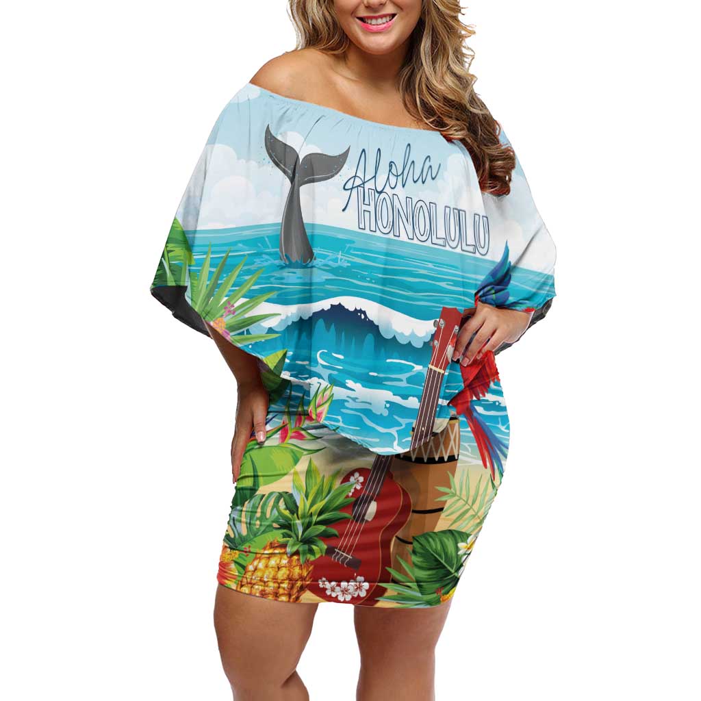 Aloha Honolulu Festival Off Shoulder Short Dress Ukulele By The Shore LT7 Women Art - Polynesian Pride