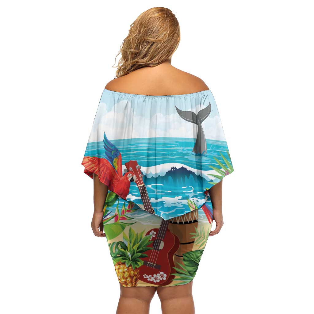 Aloha Honolulu Festival Off Shoulder Short Dress Ukulele By The Shore LT7 - Polynesian Pride