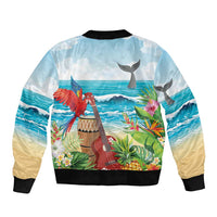 Aloha Honolulu Festival Sleeve Zip Bomber Jacket Ukulele By The Shore