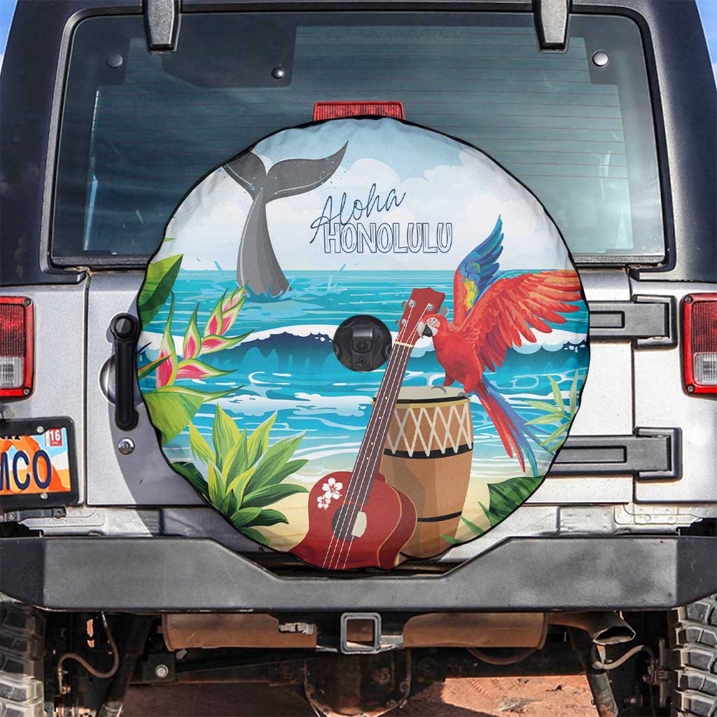 Aloha Honolulu Festival Spare Tire Cover Ukulele By The Shore LT7 Art - Polynesian Pride