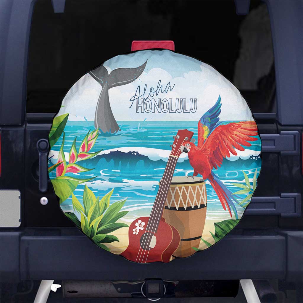 Aloha Honolulu Festival Spare Tire Cover Ukulele By The Shore LT7 No hole Art - Polynesian Pride