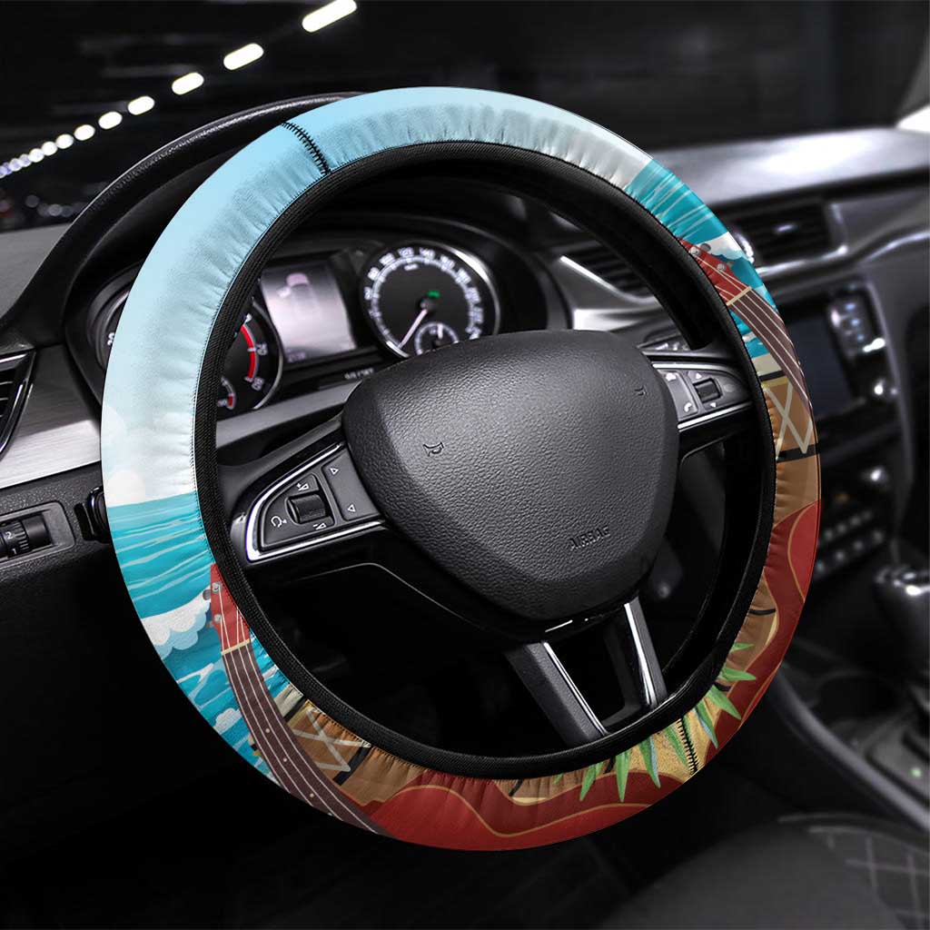 Aloha Honolulu Festival Steering Wheel Cover Ukulele By The Shore LT7 Universal Fit Art - Polynesian Pride