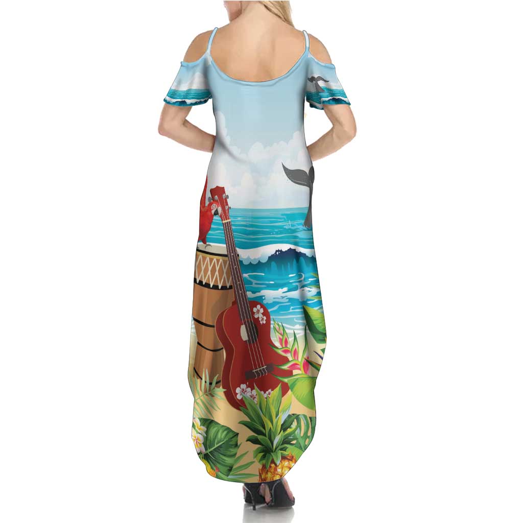 Aloha Honolulu Festival Summer Maxi Dress Ukulele By The Shore LT7 - Polynesian Pride