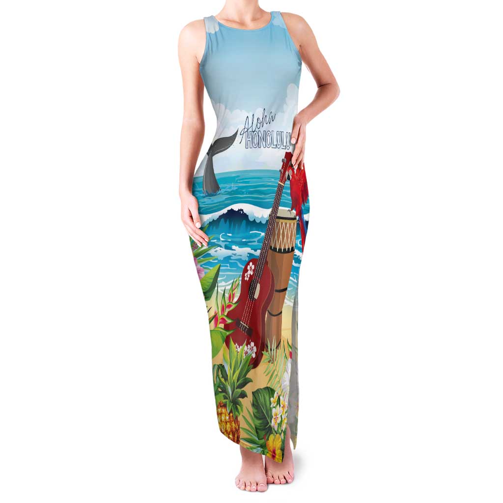 Aloha Honolulu Festival Tank Maxi Dress Ukulele By The Shore LT7 Women Art - Polynesian Pride
