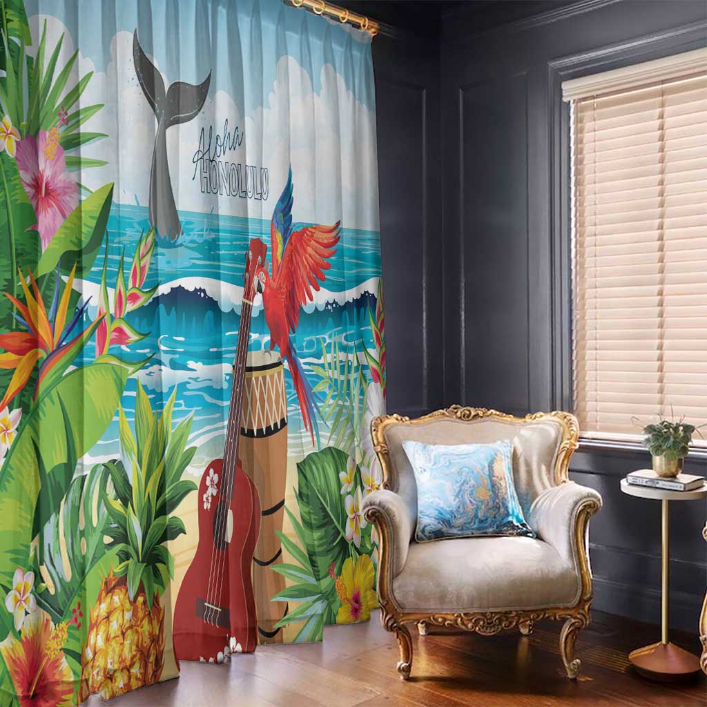 Aloha Honolulu Festival Window Curtain Ukulele By The Shore LT7 - Polynesian Pride