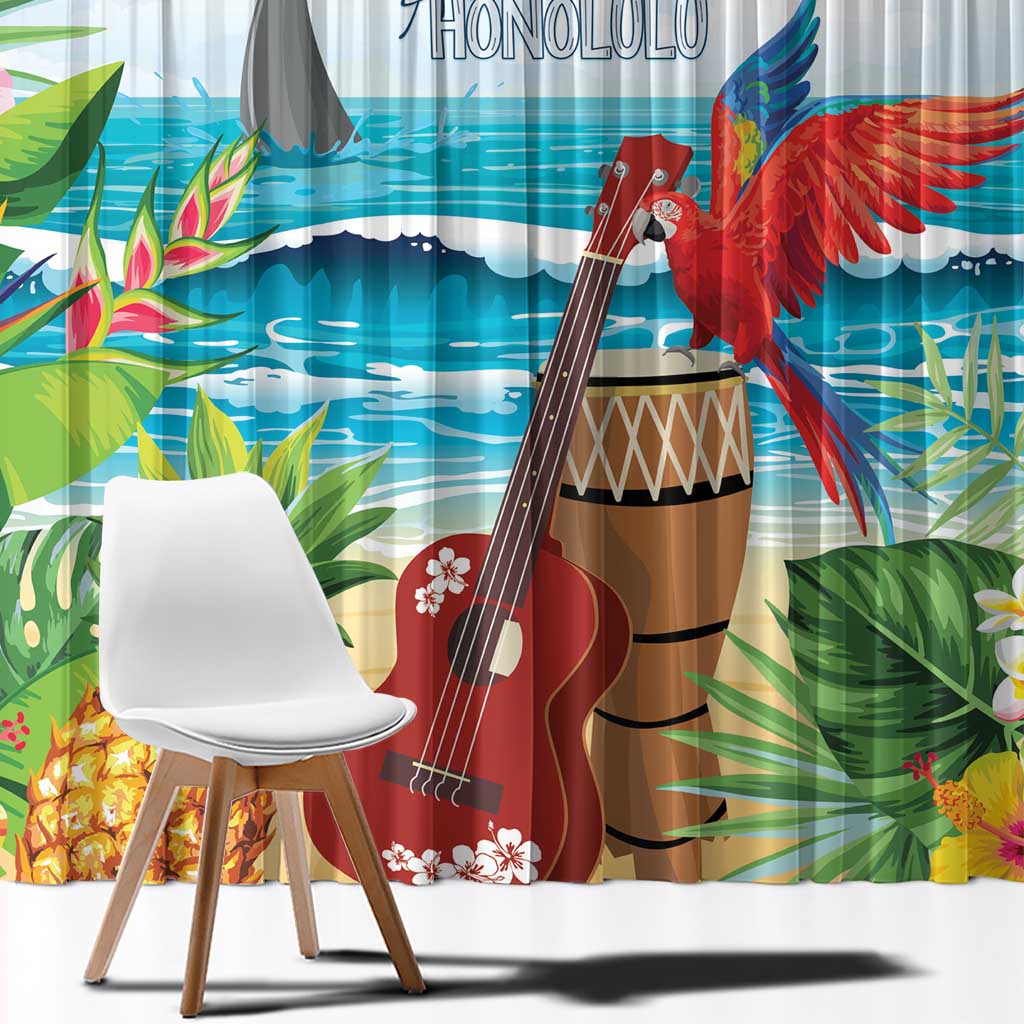 Aloha Honolulu Festival Window Curtain Ukulele By The Shore LT7 - Polynesian Pride