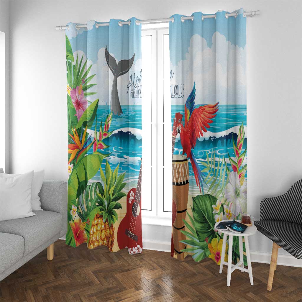 Aloha Honolulu Festival Window Curtain Ukulele By The Shore LT7 With Grommets Art - Polynesian Pride