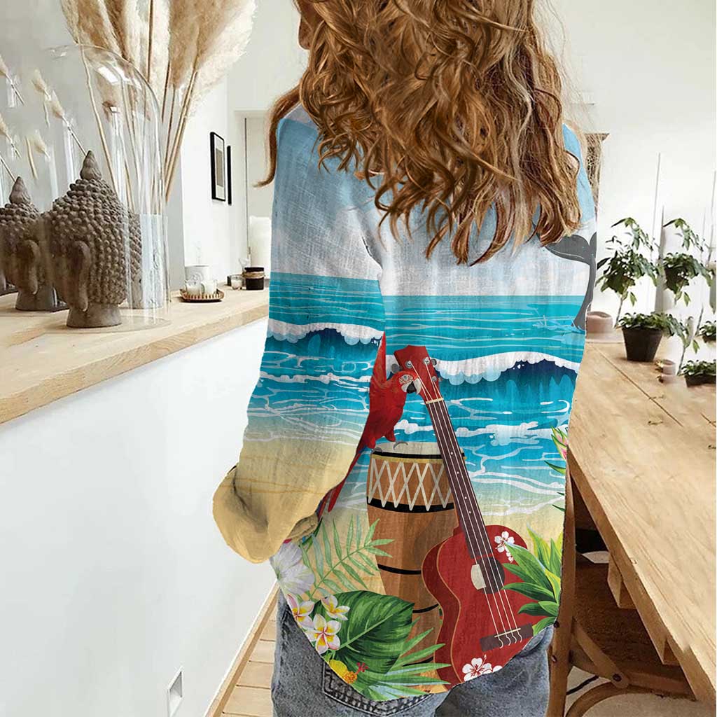 Aloha Honolulu Festival Women Casual Shirt Ukulele By The Shore