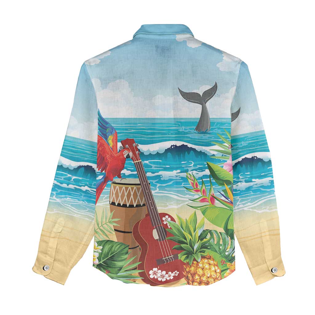 Aloha Honolulu Festival Women Casual Shirt Ukulele By The Shore