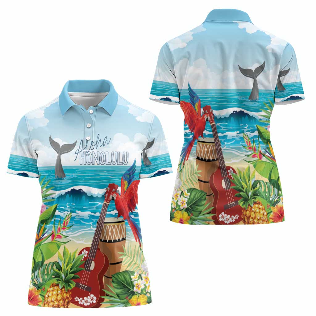 Aloha Honolulu Festival Women Polo Shirt Ukulele By The Shore