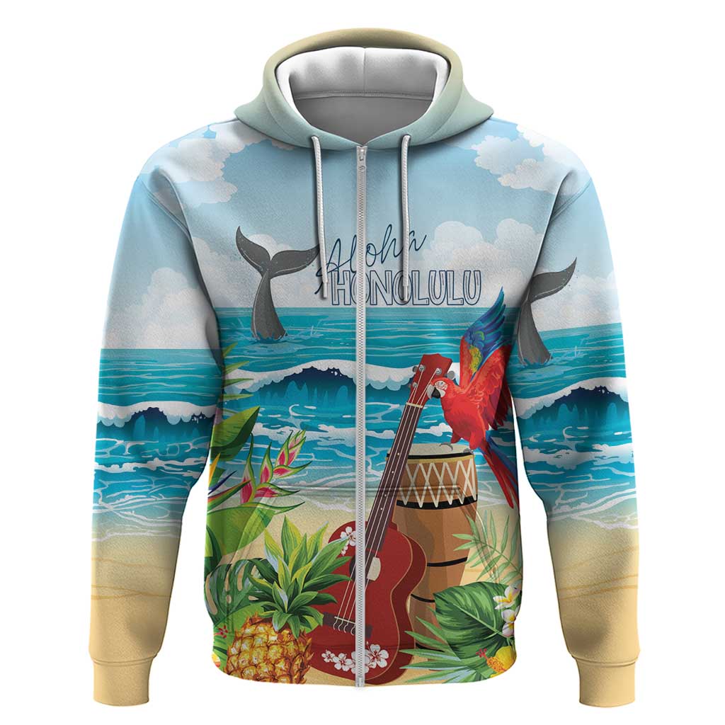 Aloha Honolulu Festival Zip Hoodie Ukulele By The Shore