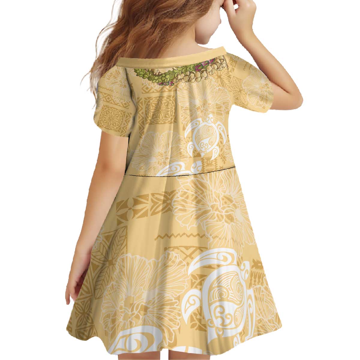 Aloha Honolulu Festival Family Matching Off The Shoulder Long Sleeve Dress and Hawaiian Shirt Hawaii Kapa Mix Flowers Lei