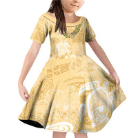 Aloha Honolulu Festival Family Matching Off Shoulder Short Dress and Hawaiian Shirt Hawaii Kapa Mix Flowers Lei