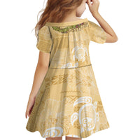 Aloha Honolulu Festival Kid Short Sleeve Dress Hawaii Kapa Mix Flowers Lei